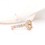 Natural Diamond Halo Semi Mount in 14K Solid Gold | Oval Prong Setting | Custom Sizes | Classic Ring Design | Engagement Ring Semi Mount