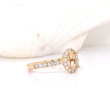 Natural Diamond Halo Semi Mount in 14K Solid Gold | Oval Prong Setting | Custom Sizes | Classic Ring Design | Engagement Ring Semi Mount