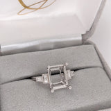Elegant Ring Semi Mount in 14K Solid Gold w Baguette Diamond Accents | Milgrain Detail | Emerald Cut Prong Setting | Custom Sizes