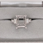 Elegant Ring Semi Mount in 14K Solid Gold w Baguette Diamond Accents | Milgrain Detail | Emerald Cut Prong Setting | Custom Sizes