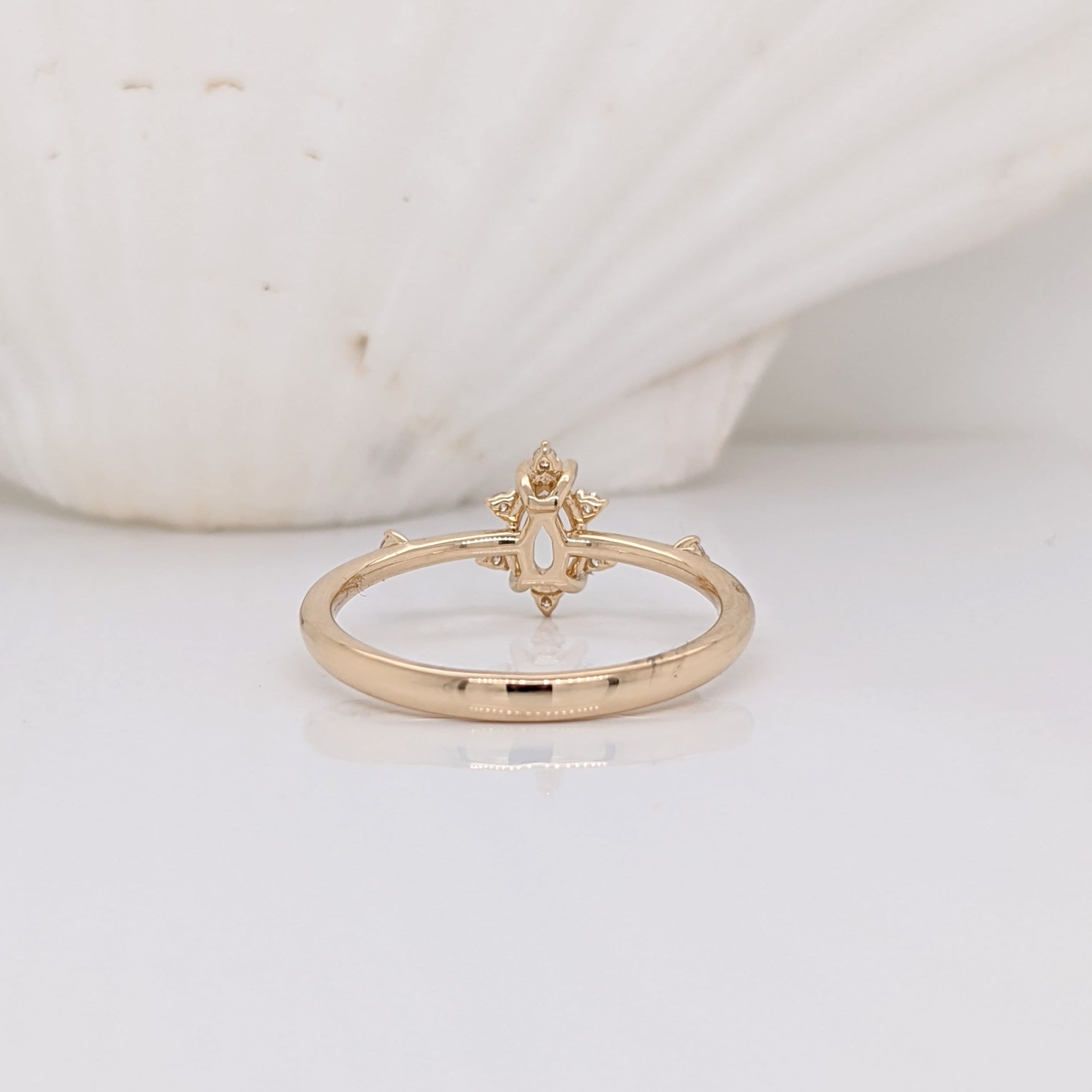 Dainty Ring Semi Mount w Natural Diamond Accents in 14K Solid Gold | Pear Shape Prong Setting | Custom Sizes | Engagement Ring Semi Mount
