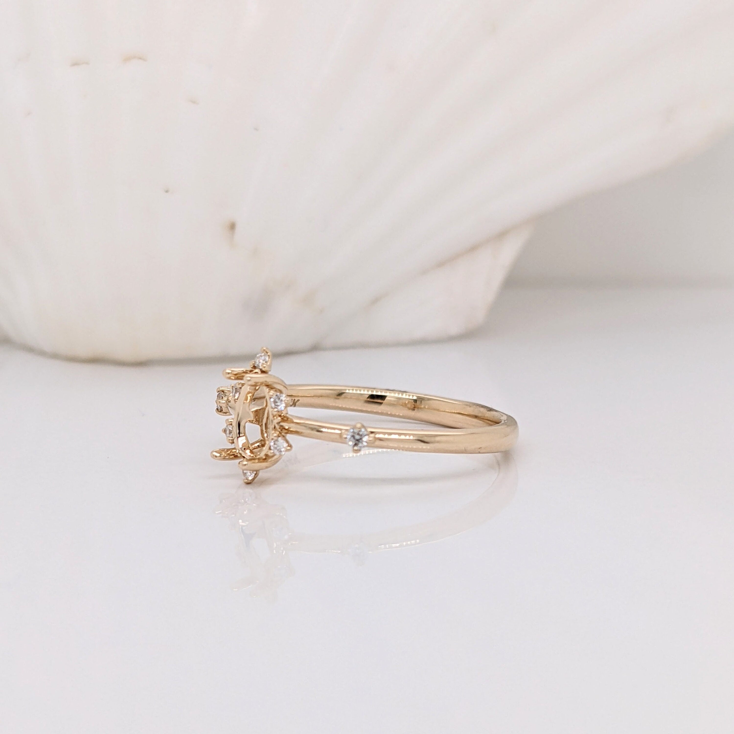 Dainty Ring Semi Mount w Natural Diamond Accents in 14K Solid Gold | Pear Shape Prong Setting | Custom Sizes | Engagement Ring Semi Mount