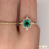 Compass Rose Inspired Halo Design w Natural Diamonds | Ring Semi Mount in 14K Solid Gold | Emerald Cut 5mm 6mm + | Compass Prong | Custom