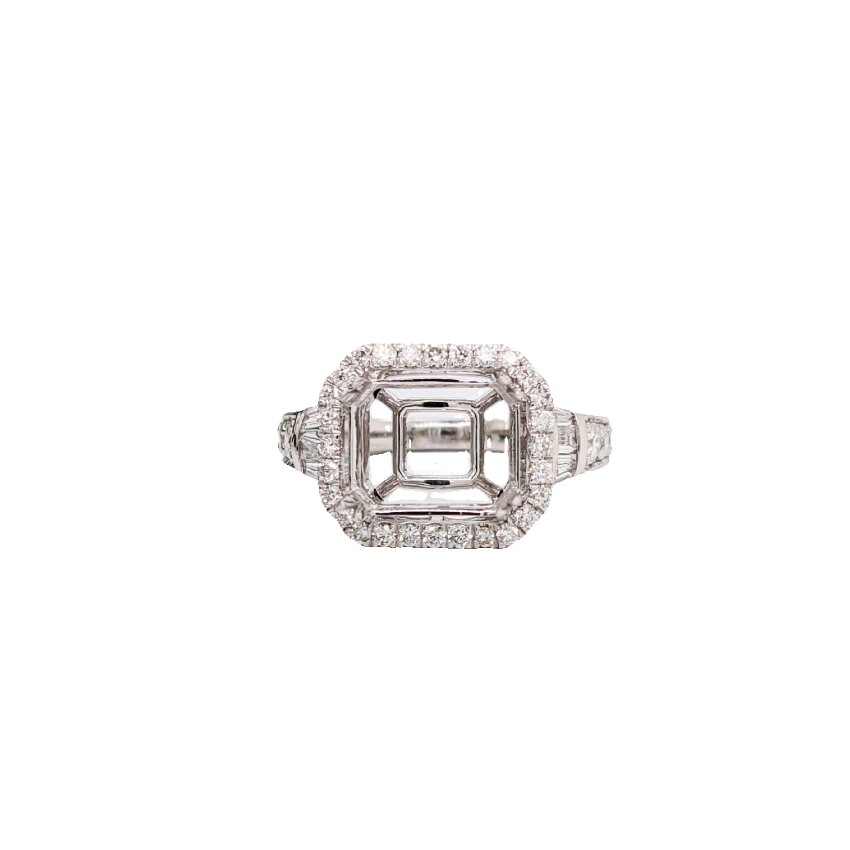 Elegant Ring Semi Mount in 14K Solid Gold w Baguette Diamond Accents | Milgrain Detail | Emerald Cut East West Prong Setting | Custom Sizes