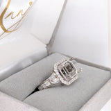 Elegant Ring Semi Mount in 14K Solid Gold w Baguette Diamond Accents | Milgrain Detail | Emerald Cut East West Prong Setting | Custom Sizes
