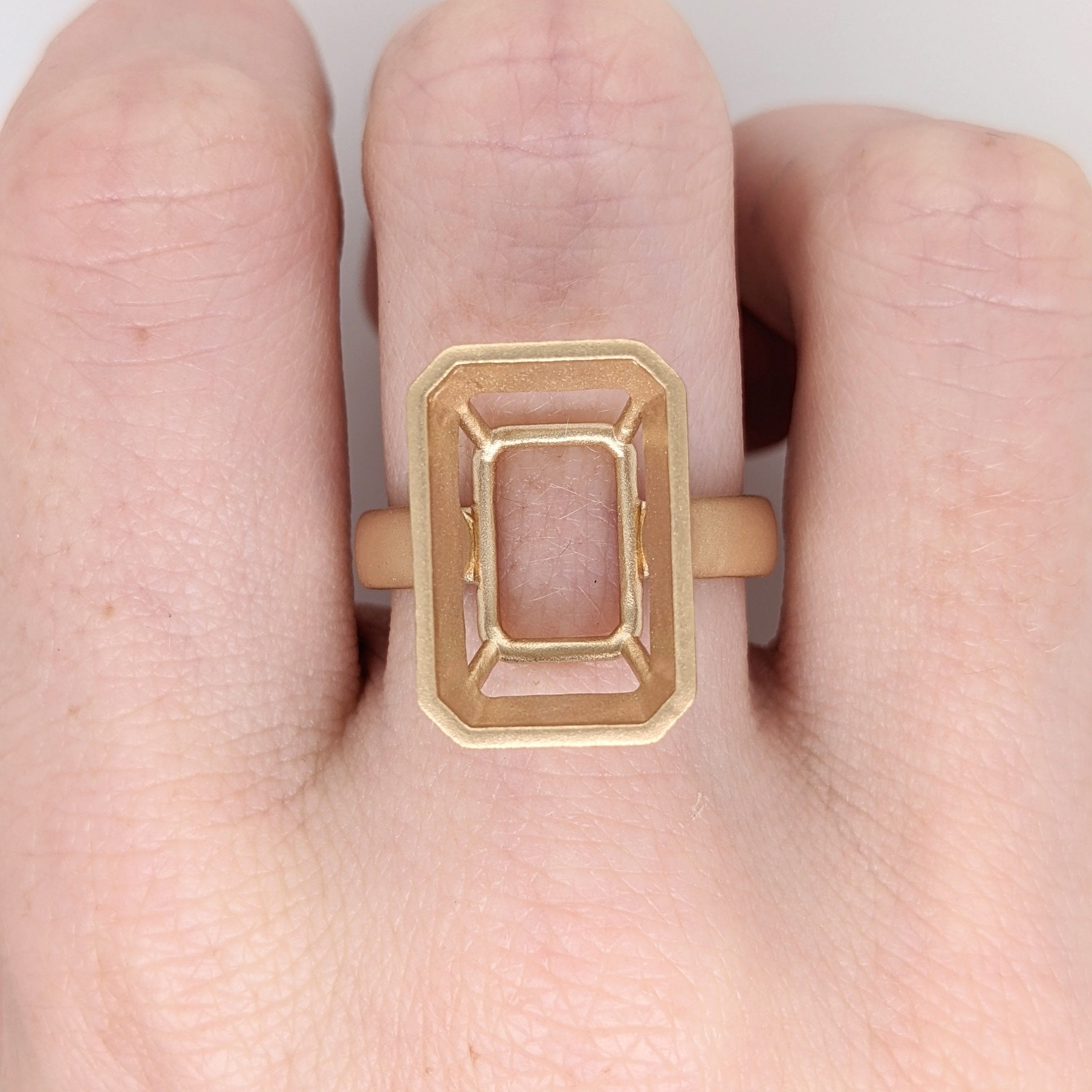 Matte Gold Bezel Set Ring Mount in Solid 18k Gold | Emerald Cut | Solitaire Setting | Custom Sizes | Customizable