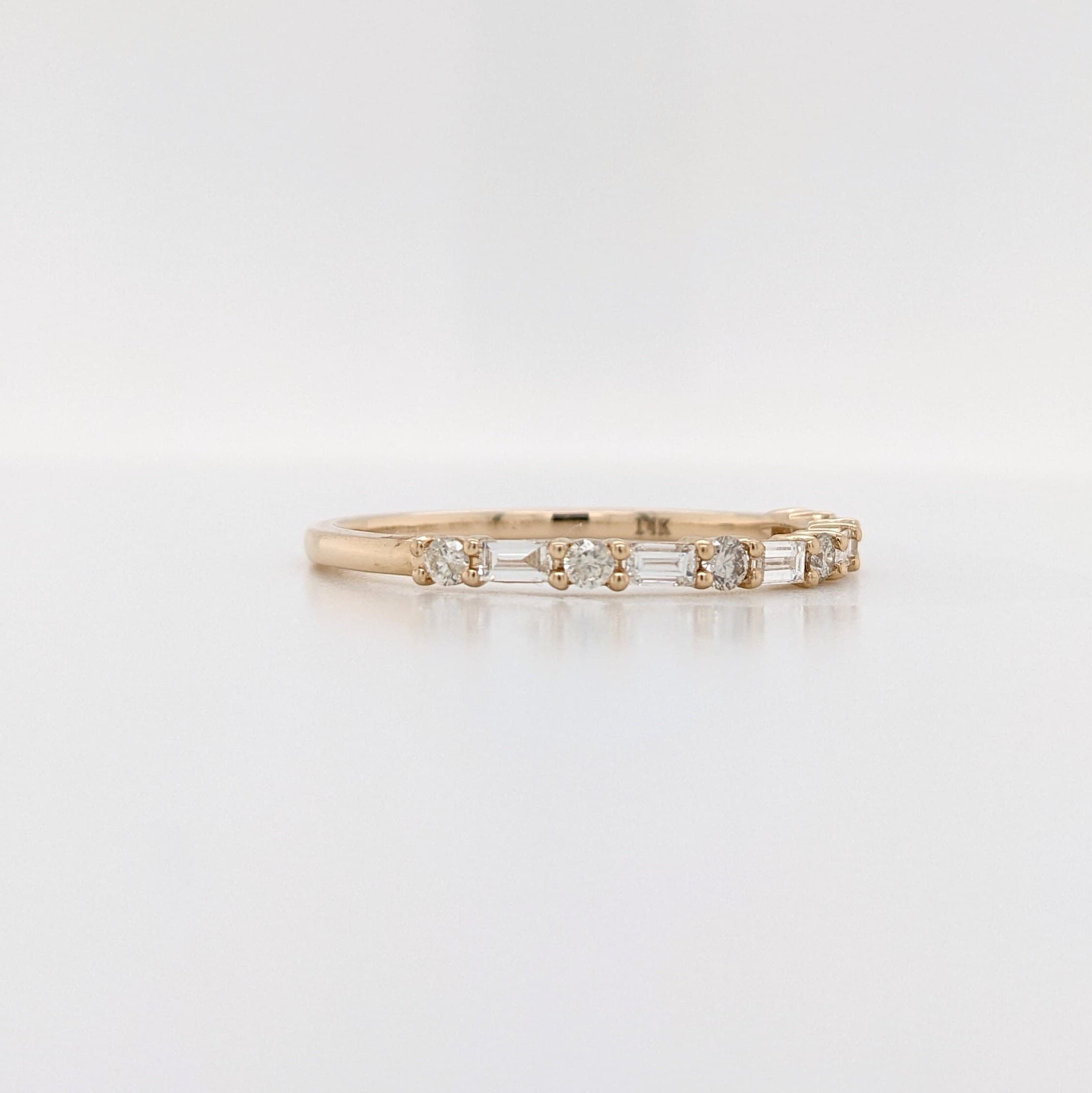 Baguette & Round Diamond Wedding Band 14k Solid Gold | Stackable | Nesting Band | Promise Band | April Birthstone | Art Deco Band | Custom