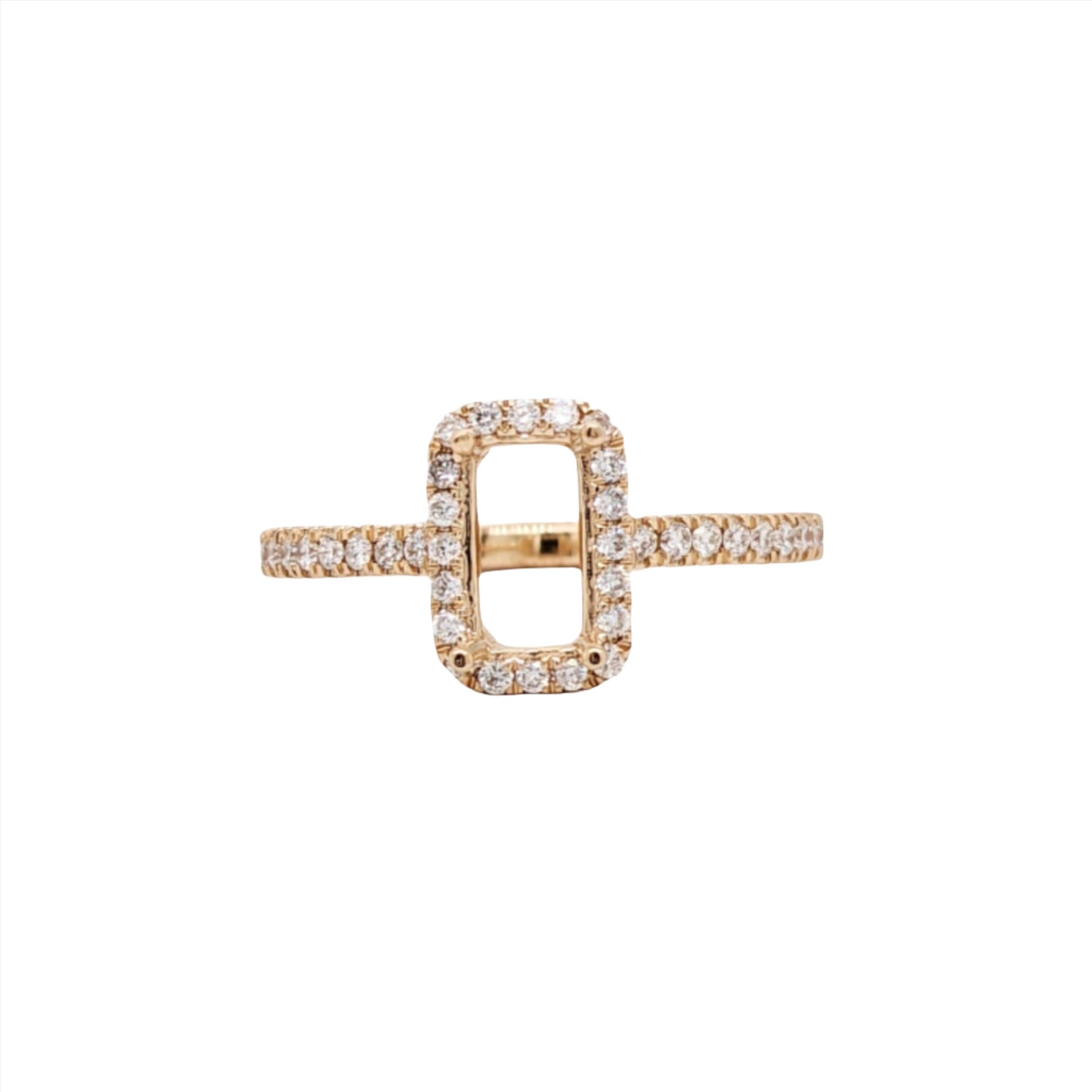 Traditional Emerald Cut Ring Semi Mount in 14K Yellow, White, Rose Gold w Pave Diamond Halo | Emerald Cut 7x4mm | Customizable