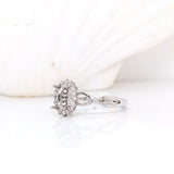 Oval Ring Semi-mount with Diamond Halo in 14k Gold w Crossover Band I Customizable