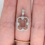 Dual Tone Filigree Pendant Setting w a Diamond Halo in 14k Gold | Emerald Cut | Customizable | Gemstone Setting | Heirloom Pendant