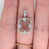 Dual Tone Filigree Pendant Setting w a Diamond Halo in 14k Gold | Emerald Cut | Customizable | Gemstone Setting | Heirloom Pendant