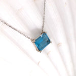 Solitaire London Blue Topaz Pendant in Solid 14k White, Yellow or Rose Gold | Emerald Cut 9x7mm | East West | Blue Gemstone | November