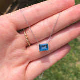 Solitaire London Blue Topaz Pendant in Solid 14k White, Yellow or Rose Gold | Emerald Cut 9x7mm | East West | Blue Gemstone | November