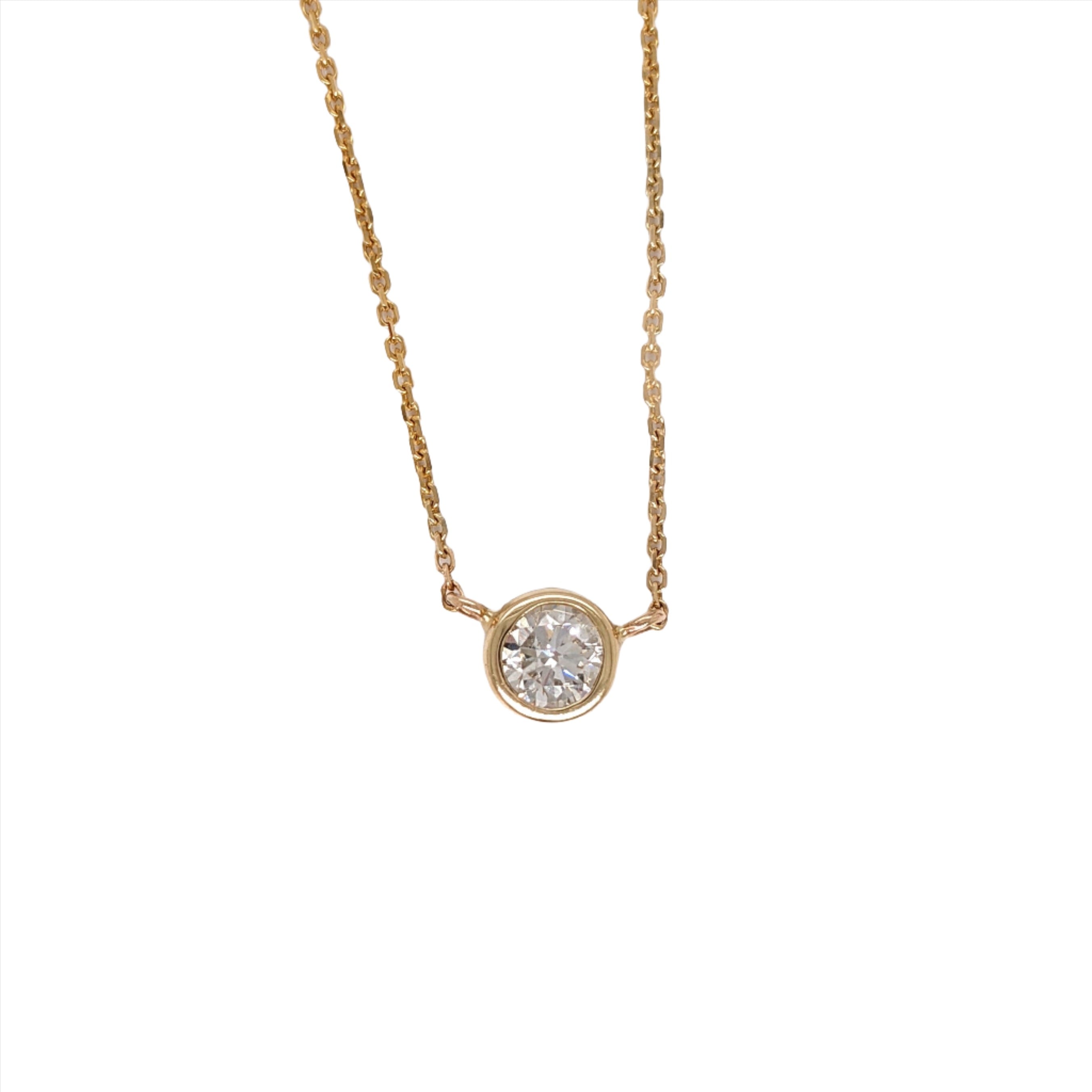 Solitaire Natural Diamond Necklace in Solid 14k White, Yellow or Rose Gold | Round Cut 5mm | Bezel Set | April Birthstone | Minimalist