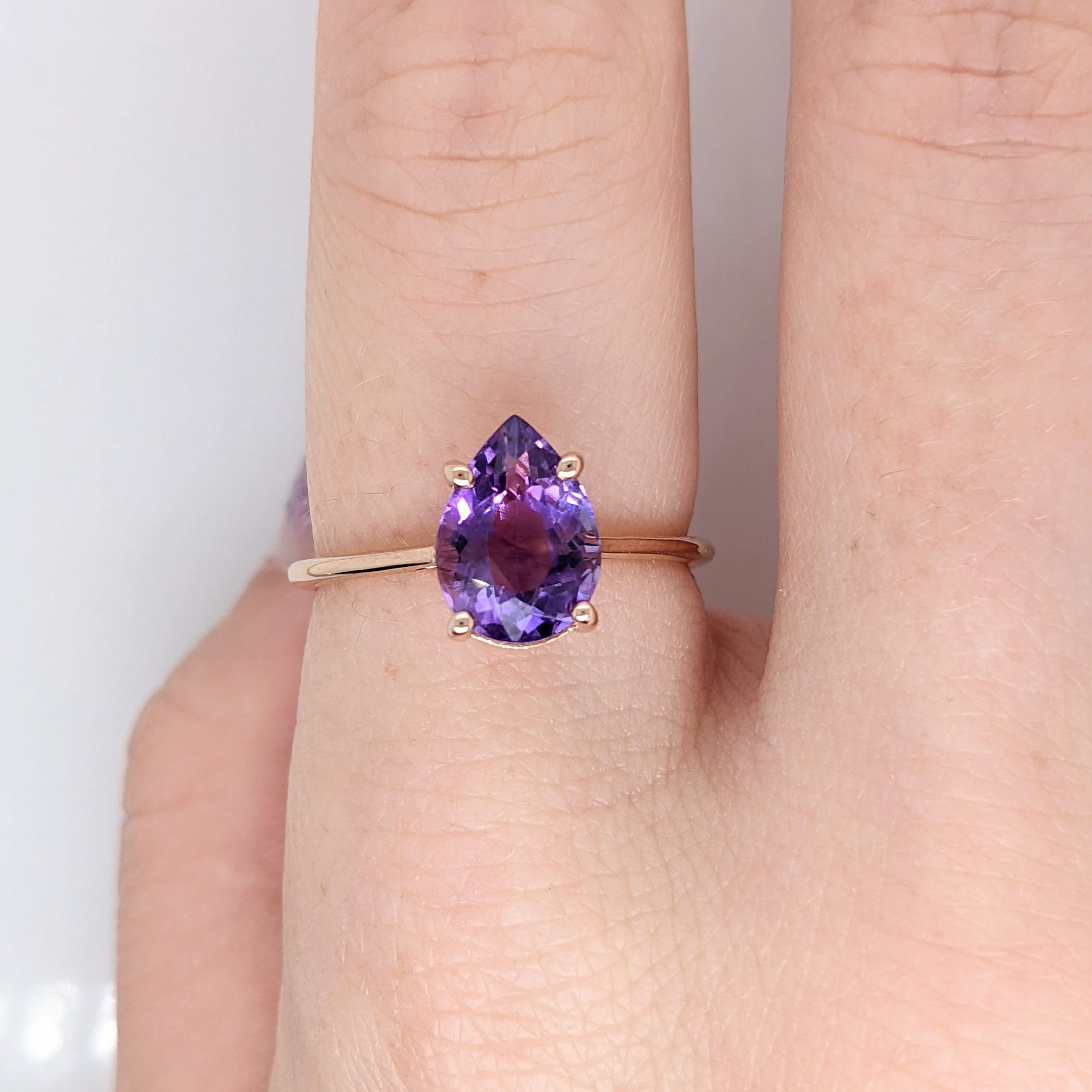 Purple Amethyst in a Solid 14k Rose Gold Solitaire Setting | Pear Shape 10x7mm | February Birthstone | Ready to Ship Gemstone Jewelry
