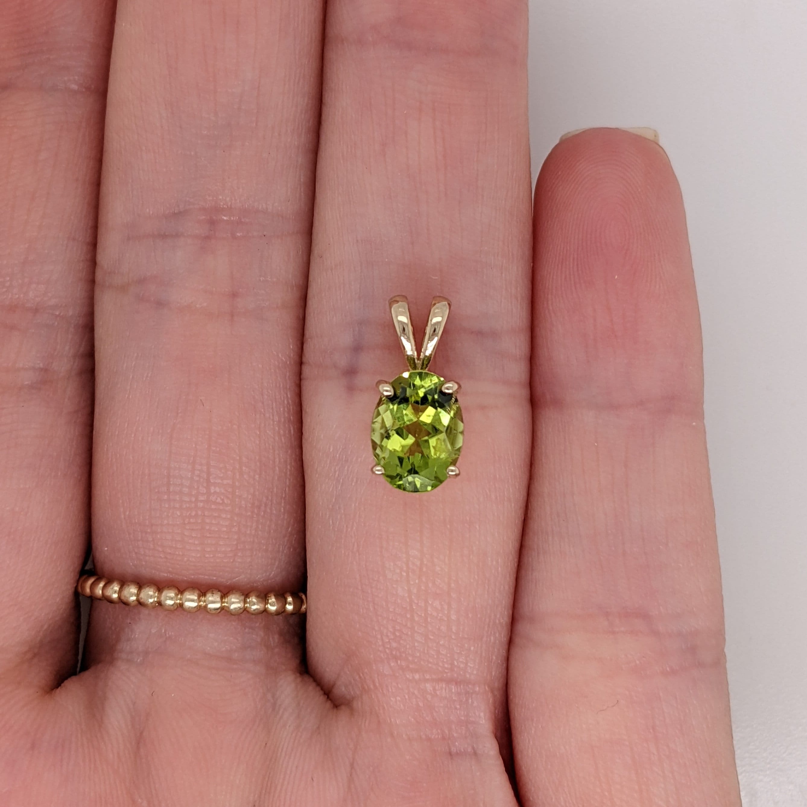 Solitaire Peridot Pendant in 14K White, Yellow or Rose Gold | Oval 8x6mm | Rabbit Bail | Green Gemstone | Daily Necklace | August Birthstone