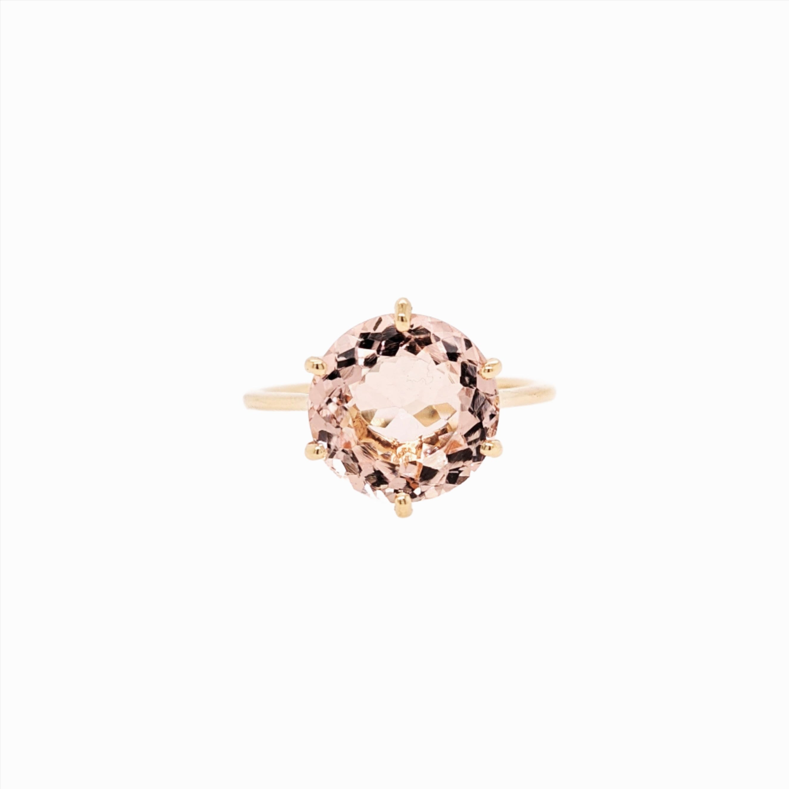 Peachy Pink Morganite Ring in Solid 14K Yellow Gold | Round Cut 11.5mm | Minimalist | Clean Design | 6 Prong Setting | Pink Gemstone