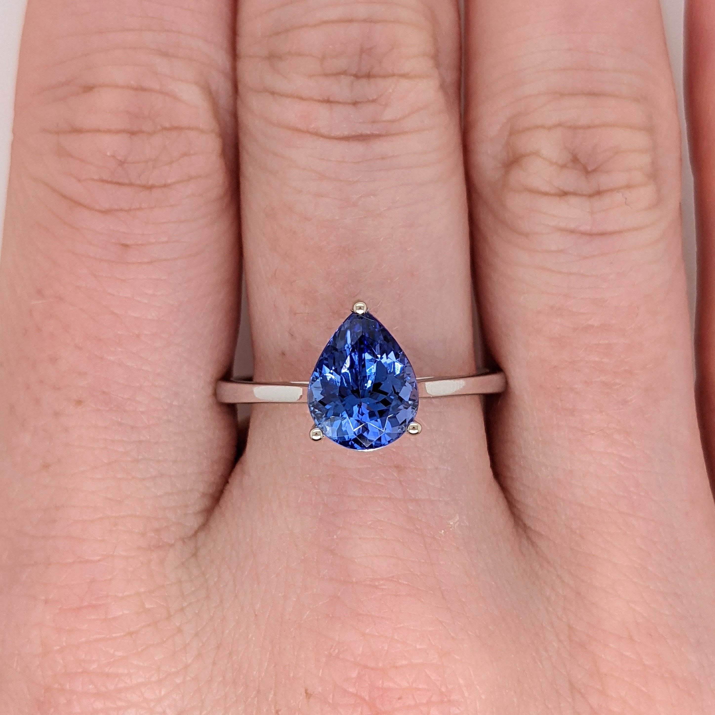 Tanzanite in 14k Solid White Gold | Pear Shape 10x7mm | December Birthstone | Minimalist | Solitaire Tanzanite | Blue Gemstone Ring