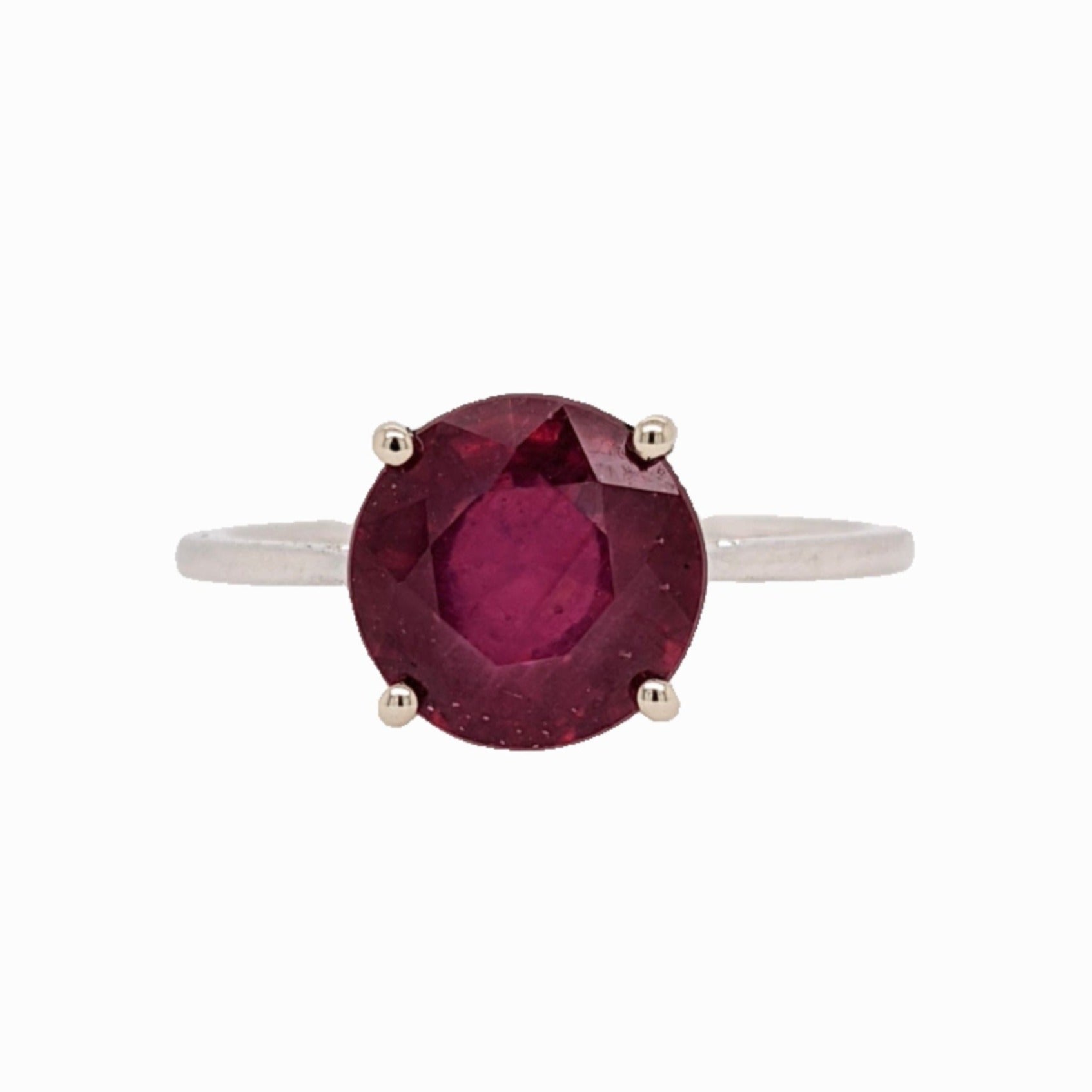 Round Red Ruby Ring in Solid 14k White Gold | Round 9mm | July Birthstone | Minimalist | Pigeon Blood Red | Prong Setting
