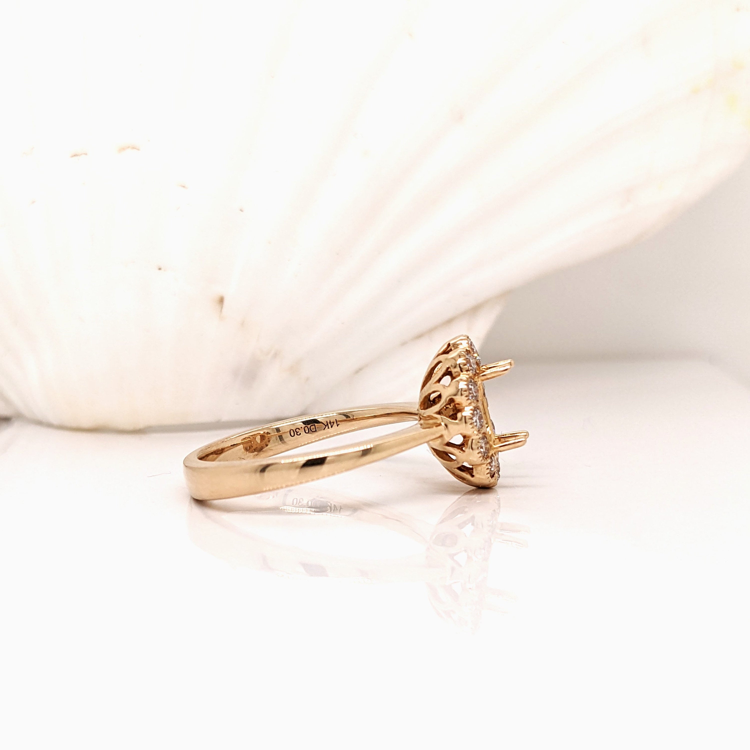 Oval Ring Semi Mount in Solid 14k White, Yellow or Rose Gold w Round Diamond Accents and Milgrain Details | Oval | Custom Sizes | Setting