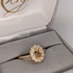 Oval Ring Semi Mount in Solid 14k White, Yellow or Rose Gold w Round Diamond Accents and Milgrain Details | Oval | Custom Sizes | Setting