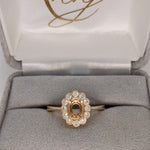 Oval Ring Semi Mount in Solid 14k White, Yellow or Rose Gold w Round Diamond Accents and Milgrain Details | Oval | Custom Sizes | Setting