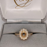 Oval Ring Semi Mount in Solid 14k White, Yellow or Rose Gold w Round Diamond Accents and Milgrain Details | Oval | Custom Sizes | Setting