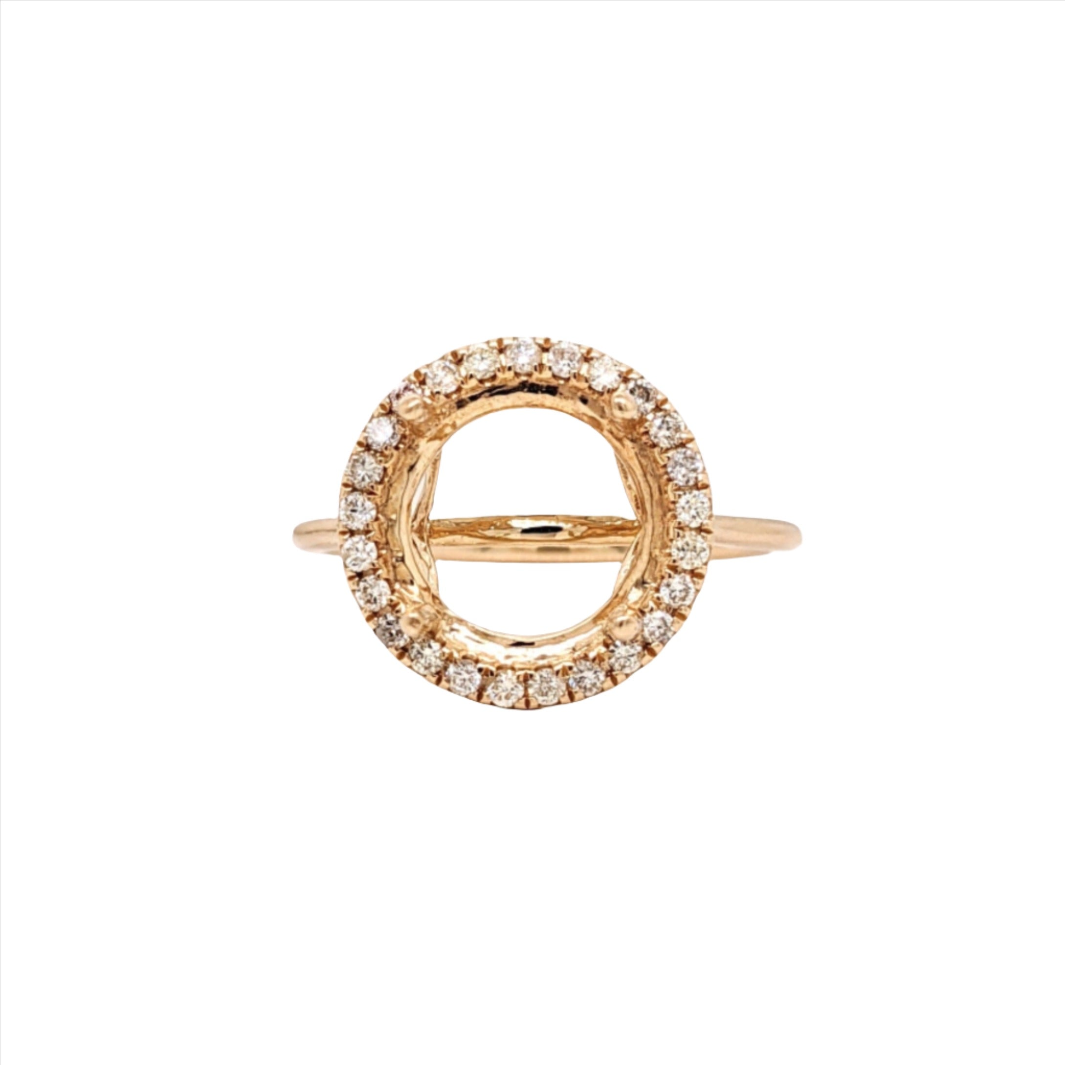 Ring Semi Mount in Solid 14k White, Yellow or Rose Gold w Round Diamond Accents | Round Prong Setting | Custom Sizes | Gemstone Setting