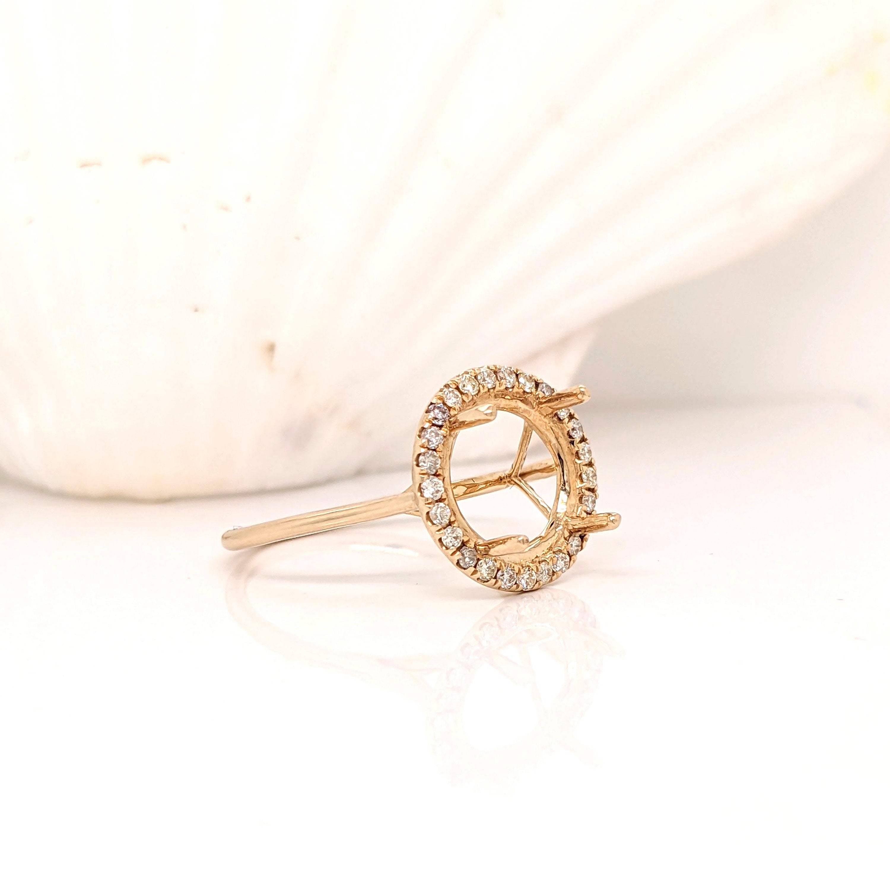 Ring Semi Mount in Solid 14k White, Yellow or Rose Gold w Round Diamond Accents | Round Prong Setting | Custom Sizes | Gemstone Setting