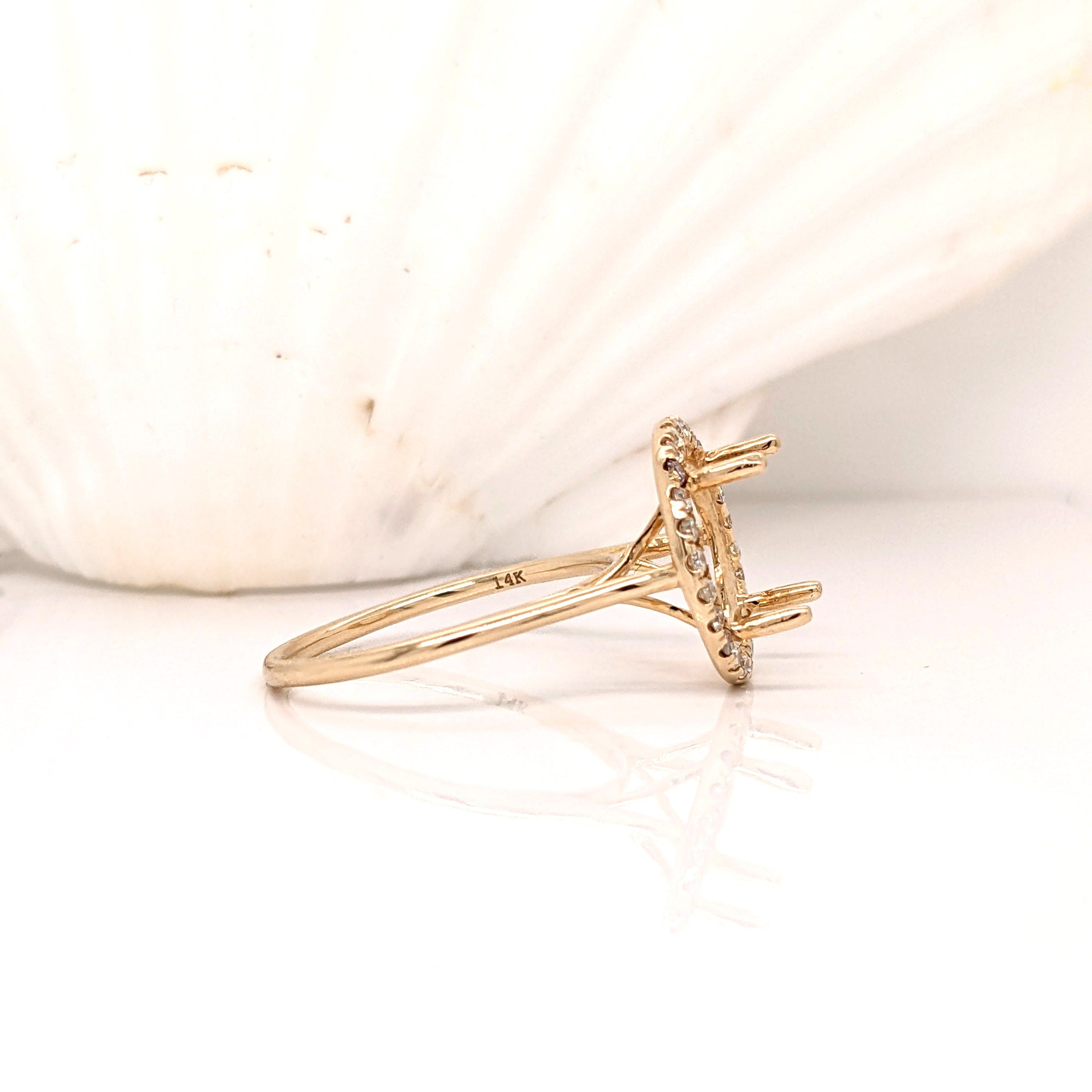 Ring Semi Mount in Solid 14k White, Yellow or Rose Gold w Round Diamond Accents | Round Prong Setting | Custom Sizes | Gemstone Setting