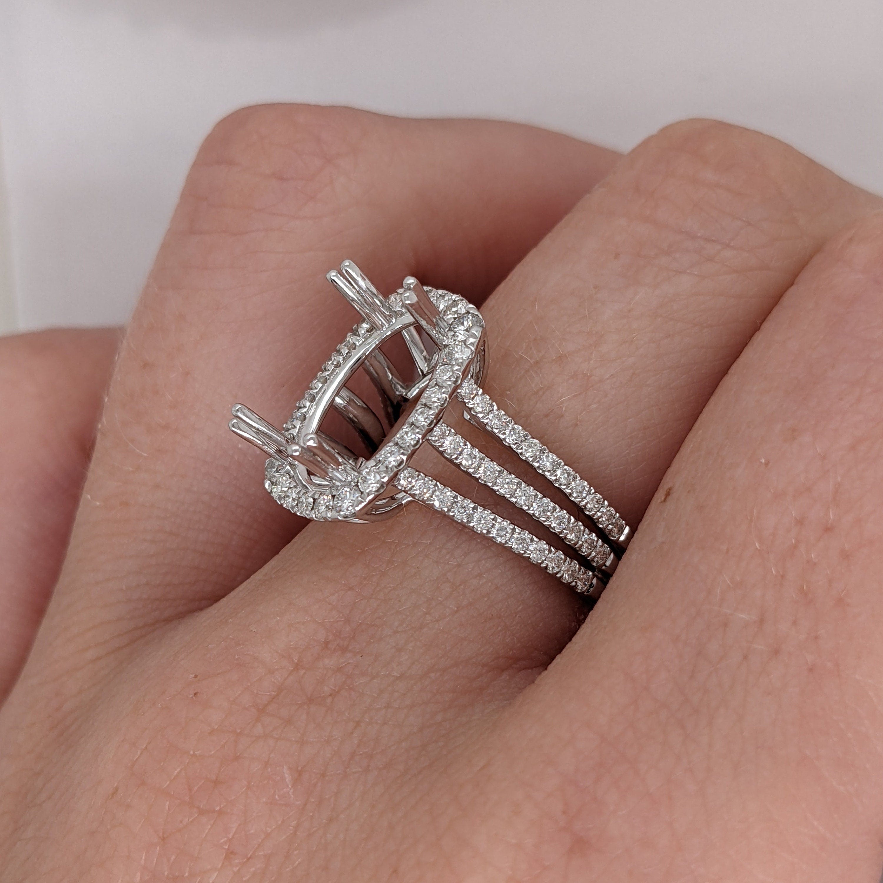 Split Shank Ring Semi Mount in Solid 14k White, Yellow or Rose Gold w Natural Diamond Halo | Oval Prong Setting | Custom Sizes | Engagement