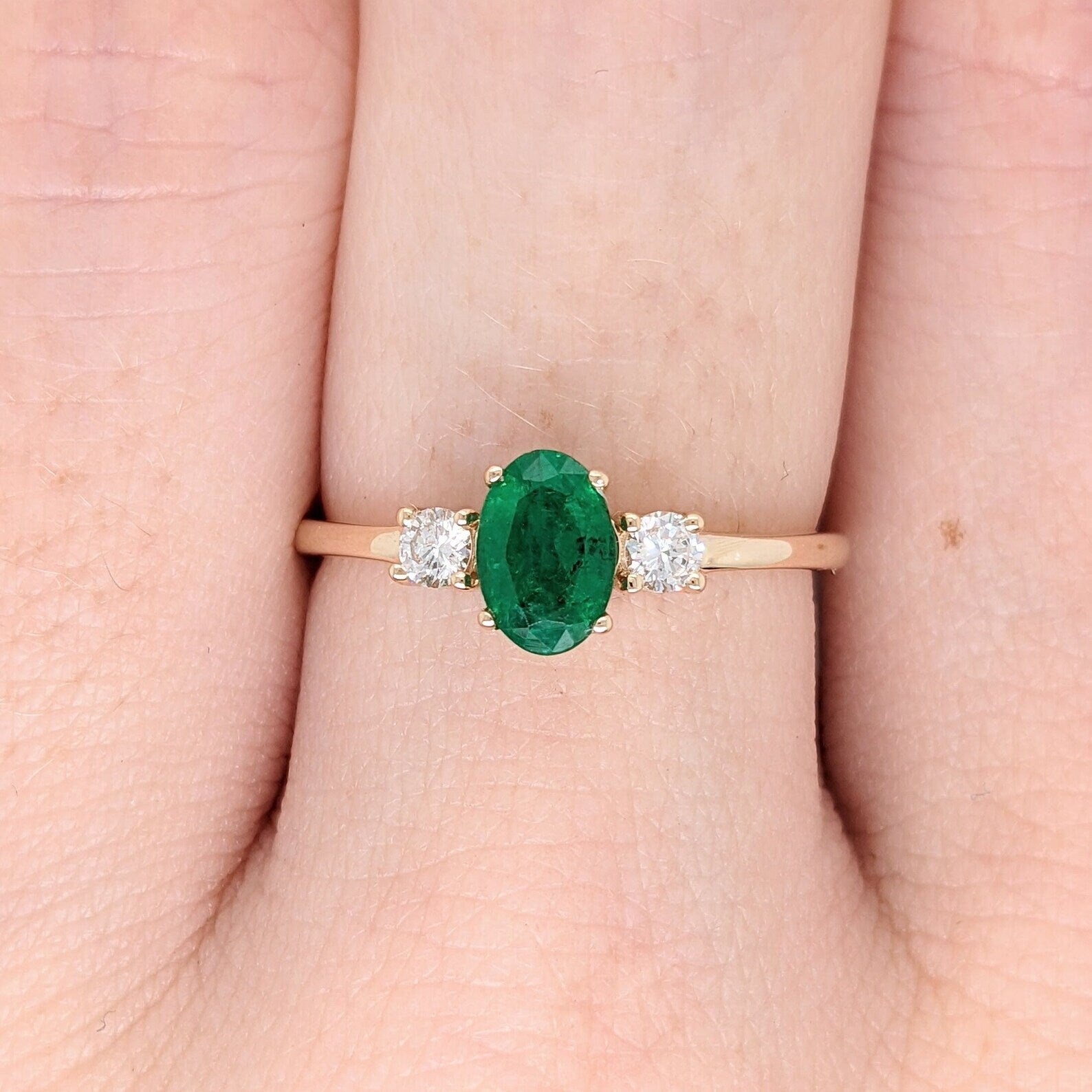 Minimalist Ring Semi Mount w Natural Diamond Accents in 14K Solid Gold | Oval Shape | Elegant | Daily Wear | 3 Stone Ring | Customizable