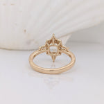 Compass Rose Inspired Halo Design w Natural Diamonds | Ring Semi Mount in 14K Solid Gold | Emerald Cut 5mm 6mm + | Compass Prong | Custom