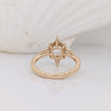 Compass Rose Inspired Halo Design w Natural Diamonds | Ring Semi Mount in 14K Solid Gold | Emerald Cut 5mm 6mm + | Compass Prong | Custom