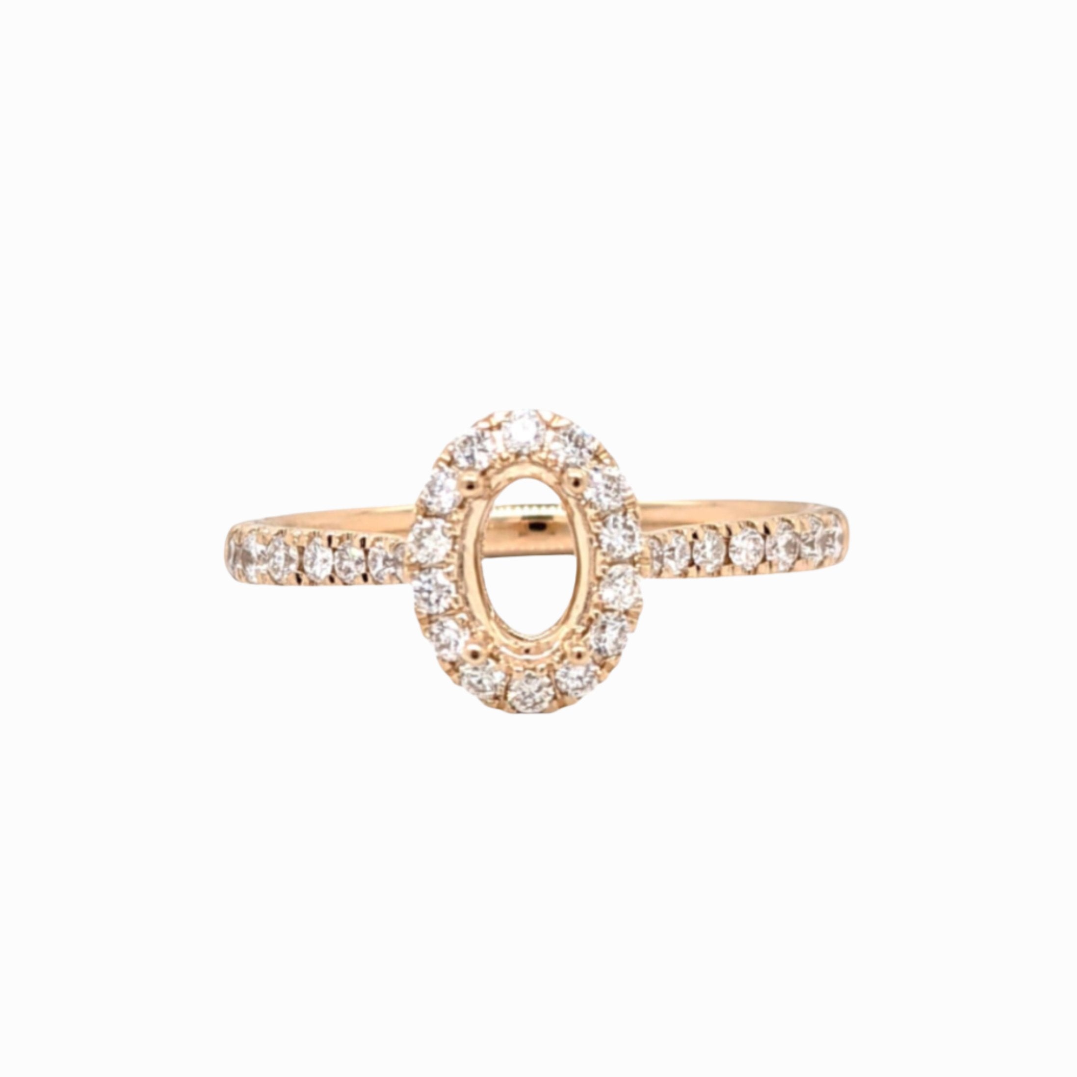 Natural Diamond Halo Semi Mount in 14K Solid Gold | Oval Prong Setting | Custom Sizes | Classic Ring Design | Engagement Ring Semi Mount