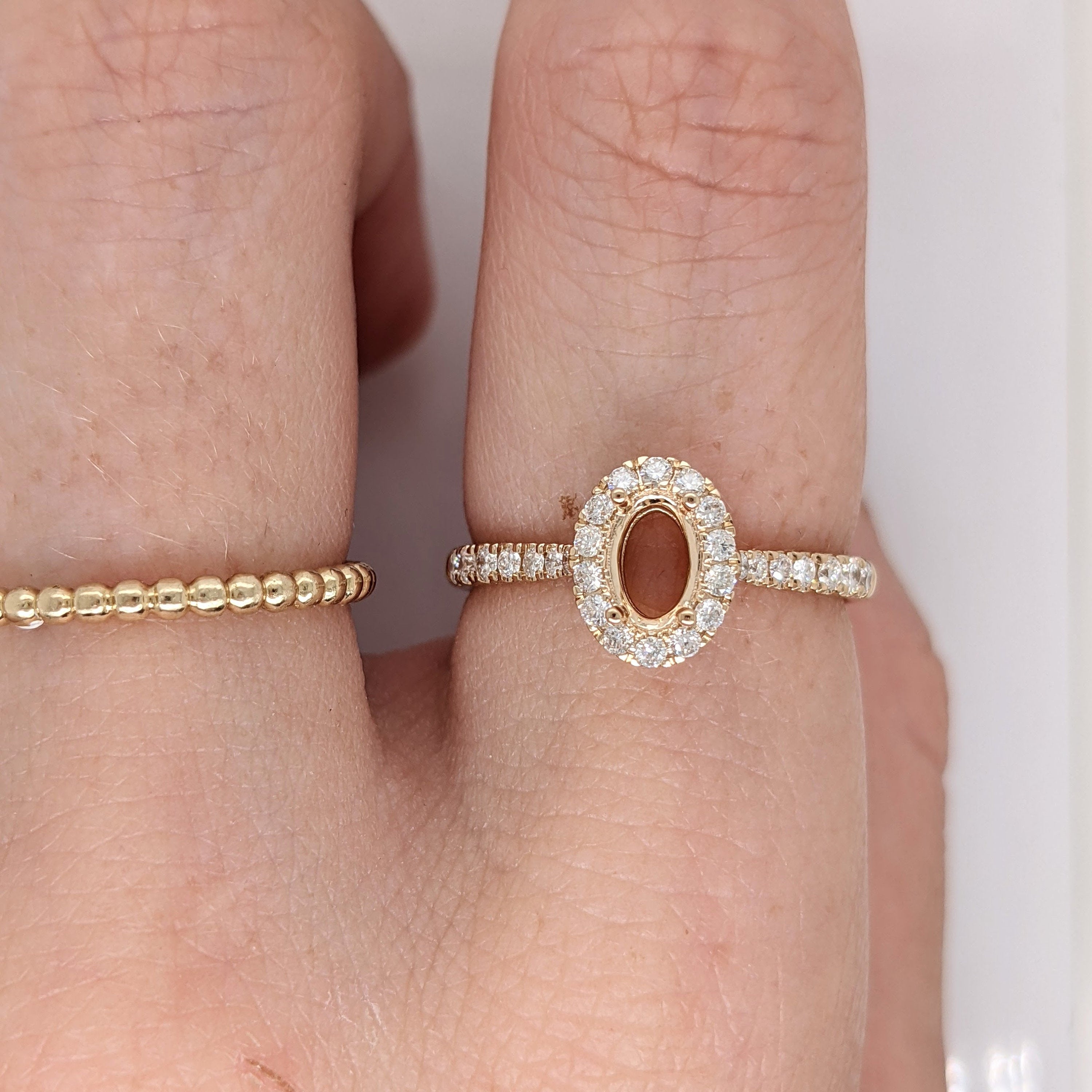 Natural Diamond Halo Semi Mount in 14K Solid Gold | Oval Prong Setting | Custom Sizes | Classic Ring Design | Engagement Ring Semi Mount