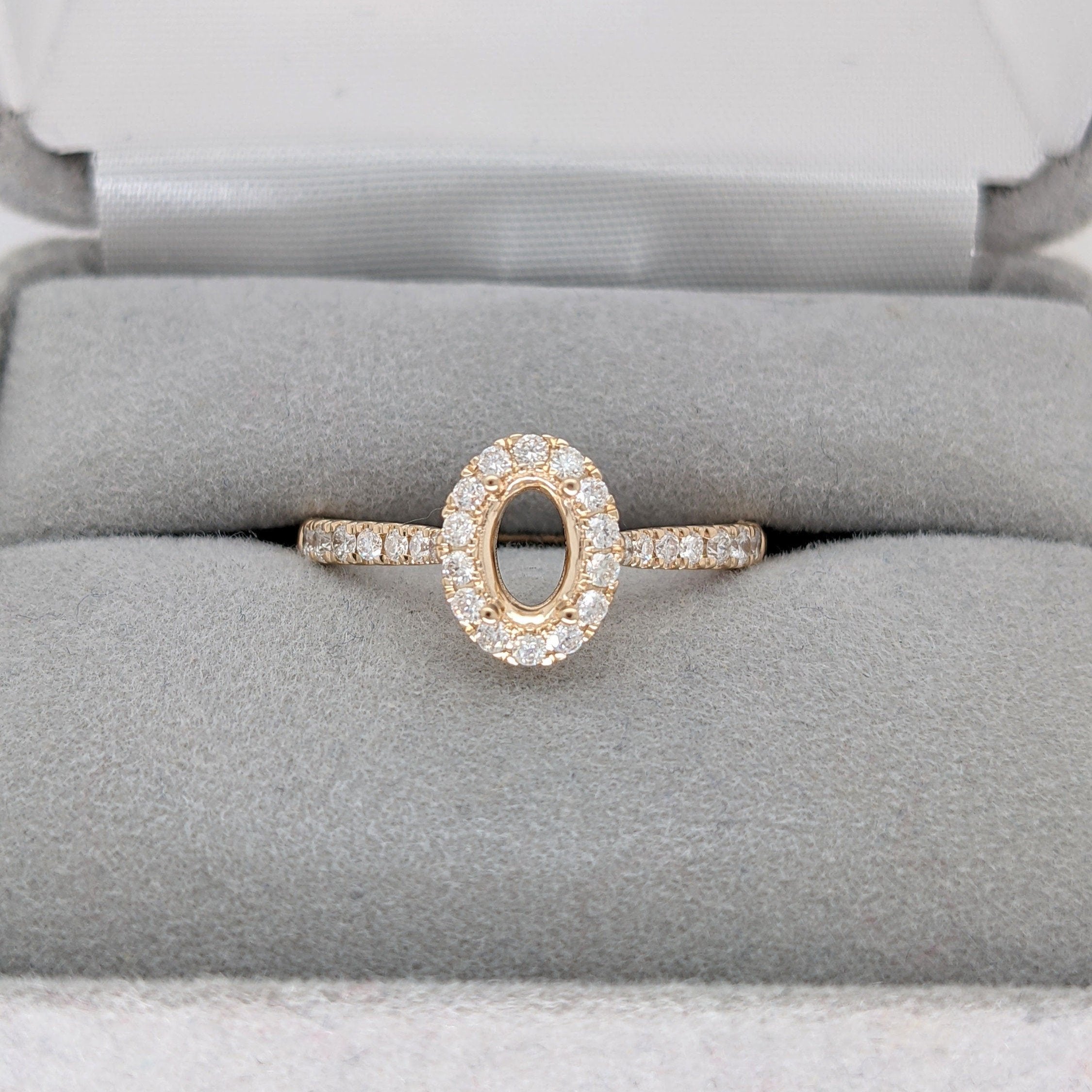 Natural Diamond Halo Semi Mount in 14K Solid Gold | Oval Prong Setting | Custom Sizes | Classic Ring Design | Engagement Ring Semi Mount