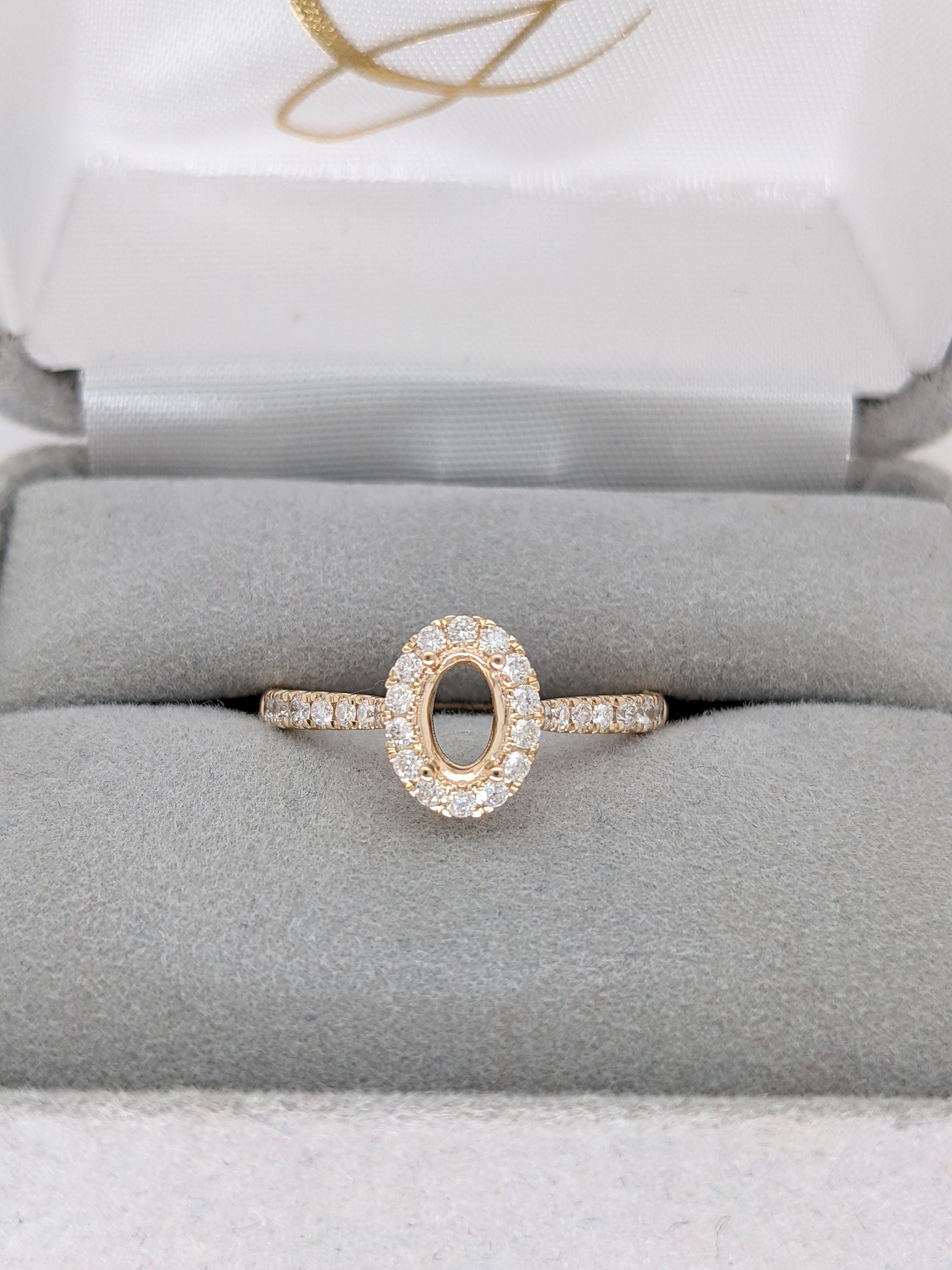 Natural Diamond Halo Semi Mount in 14K Solid Gold | Oval Prong Setting | Custom Sizes | Classic Ring Design | Engagement Ring Semi Mount