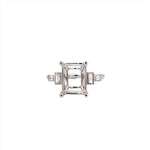 Elegant Ring Semi Mount in 14K Solid Gold w Baguette Diamond Accents | Milgrain Detail | Emerald Cut Prong Setting | Custom Sizes