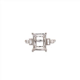 Elegant Ring Semi Mount in 14K Solid Gold w Baguette Diamond Accents | Milgrain Detail | Emerald Cut Prong Setting | Custom Sizes