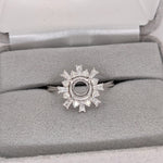 Unique Starburst Halo Design w Natural Baguette and Round Diamonds | Ring Semi Mount in 14K Solid Gold | Round Prong Setting | Custom Sizes