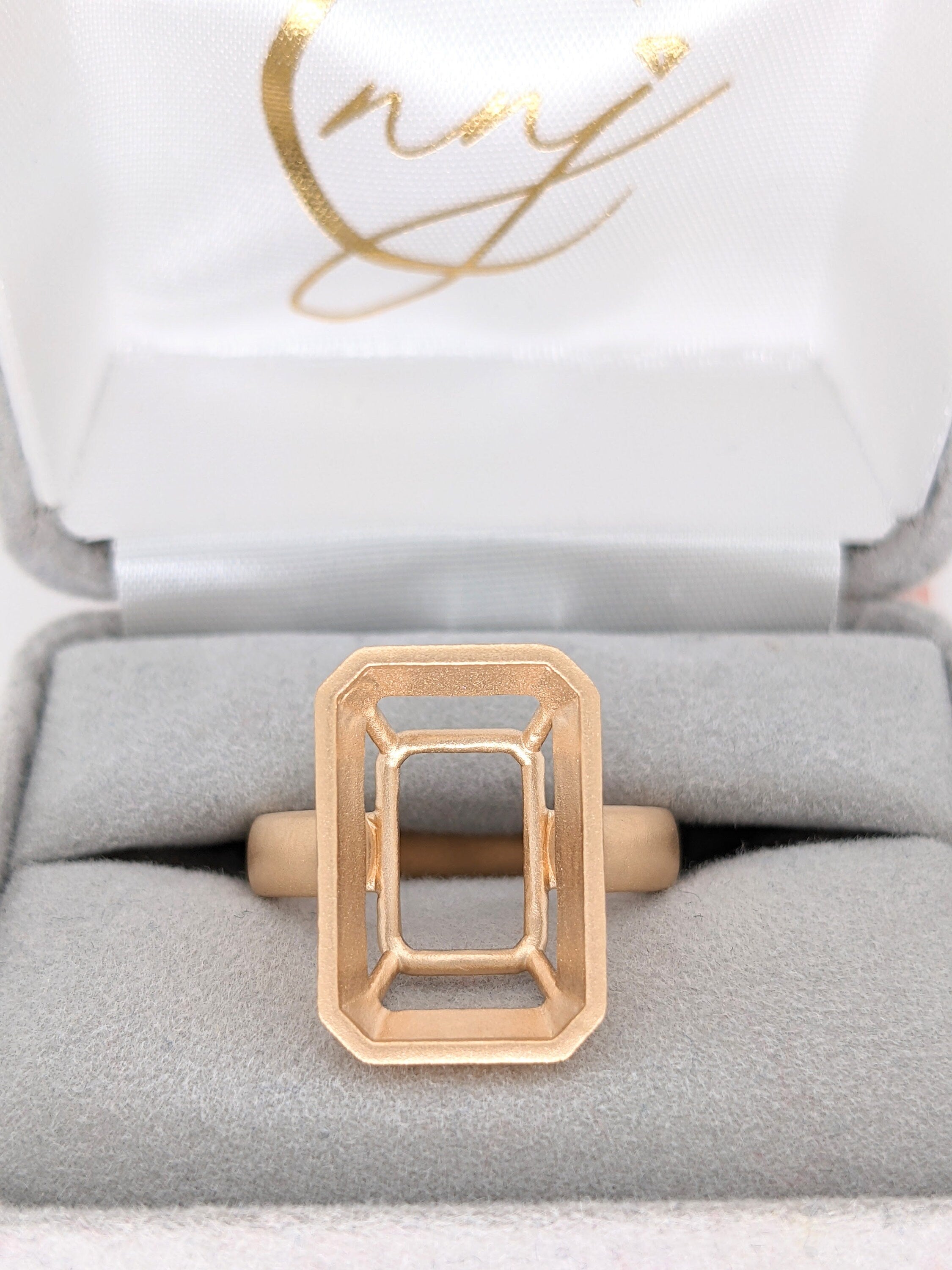 Matte Gold Bezel Set Ring Mount in Solid 18k Gold | Emerald Cut | Solitaire Setting | Custom Sizes | Customizable