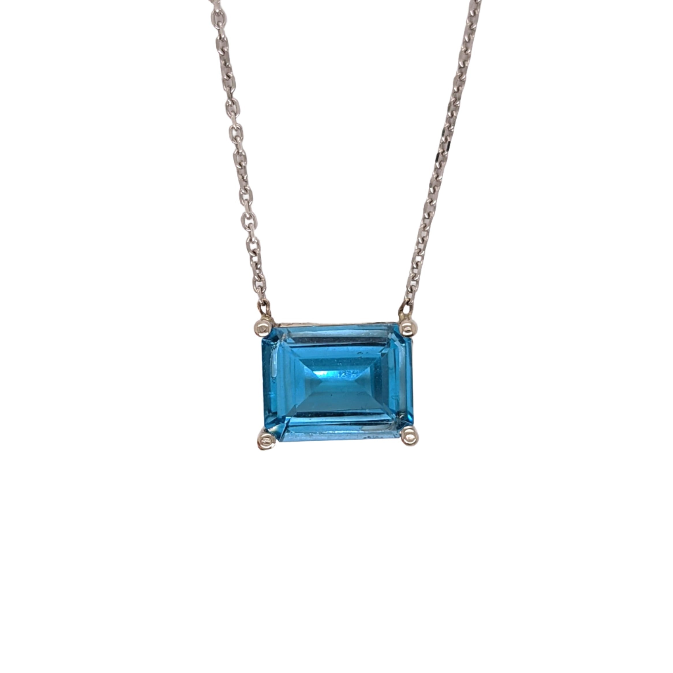 Solitaire London Blue Topaz Pendant in Solid 14k White, Yellow or Rose Gold | Emerald Cut 9x7mm | East West | Blue Gemstone | November