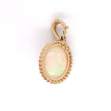 Ethiopian Opal Pendant w Pave Clasp Bail in 14K Gold | Natural Diamond Accents | Oval 16x13mm | Play of Fire | Cabochon Cut | Chain Option