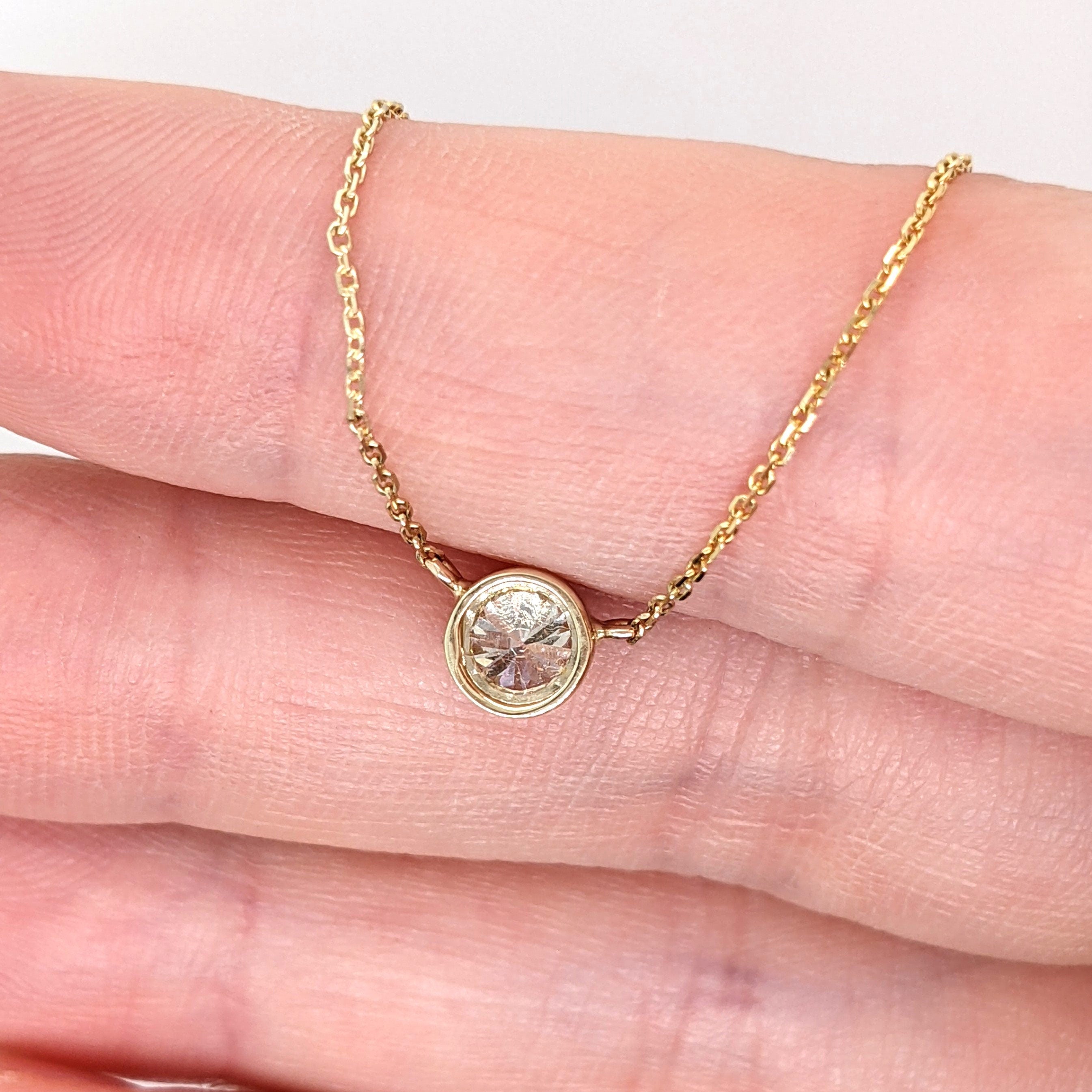 Solitaire Natural Diamond Necklace in Solid 14k White, Yellow or Rose Gold | Round Cut 5mm | Bezel Set | April Birthstone | Minimalist