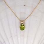 Solitaire Peridot Pendant in 14K White, Yellow or Rose Gold | Oval 8x6mm | Rabbit Bail | Green Gemstone | Daily Necklace | August Birthstone