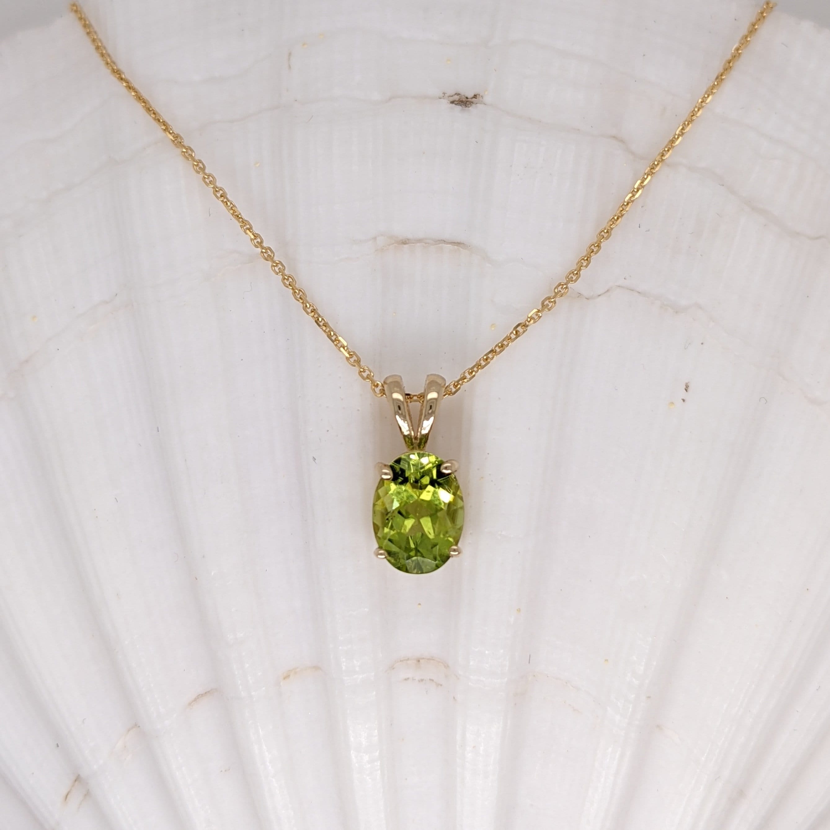 Solitaire Peridot Pendant in 14K White, Yellow or Rose Gold | Oval 8x6mm | Rabbit Bail | Green Gemstone | Daily Necklace | August Birthstone