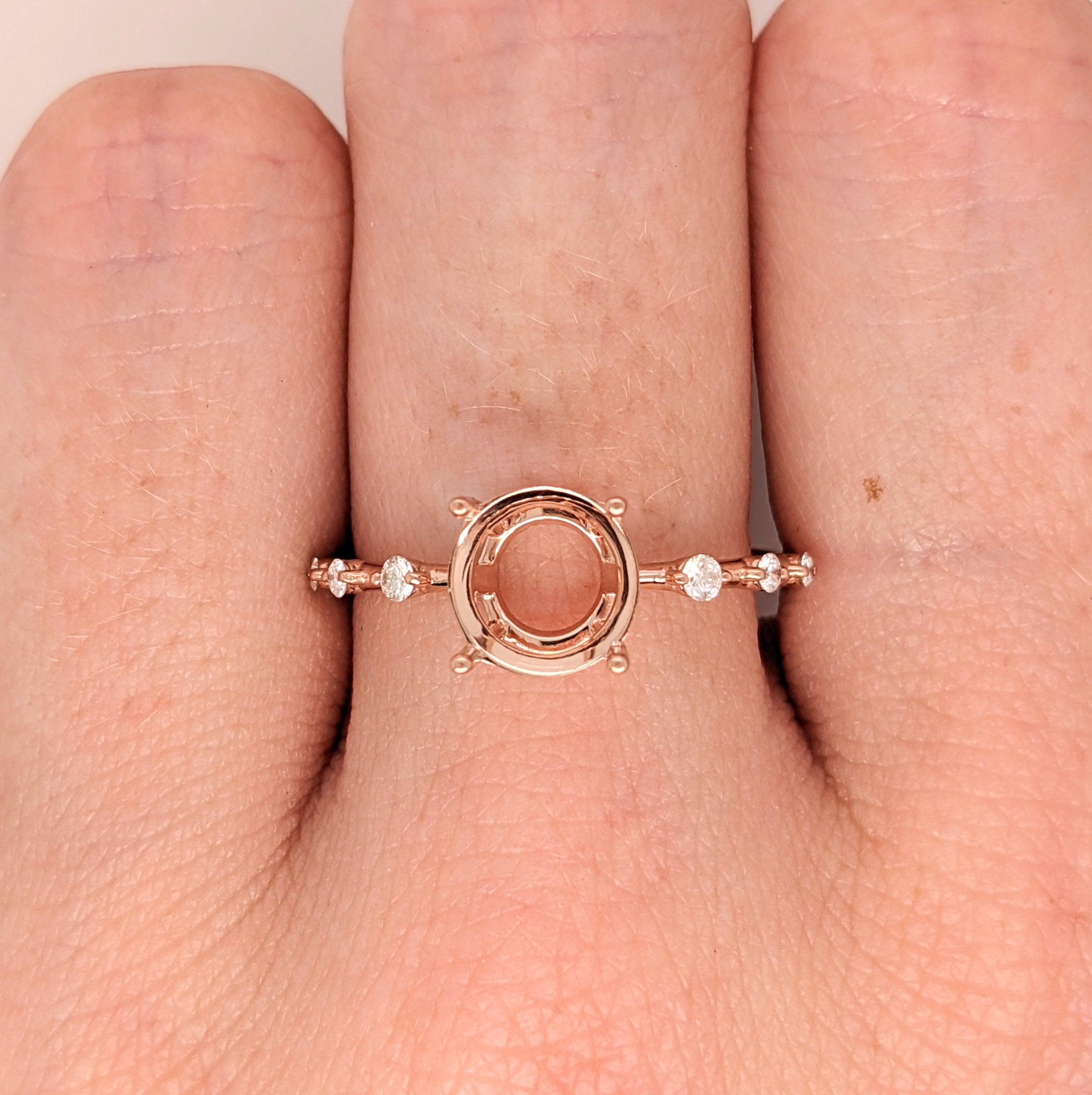 Minimalist Ring Semi Mount in Solid 14k Gold w Natural Diamond Accents | Round Cut | Custom Sizes | Customizable