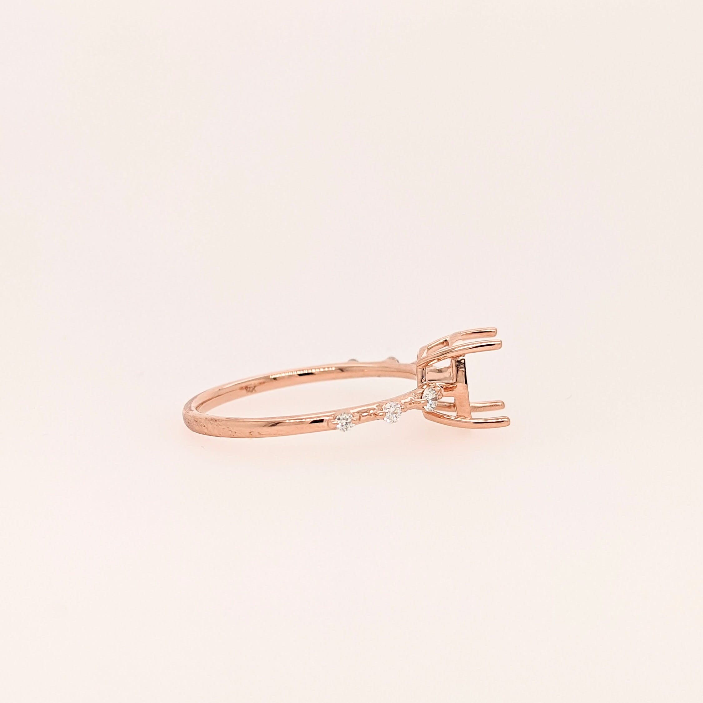 Minimalist Ring Semi Mount in Solid 14k Gold w Natural Diamond Accents | Round Cut | Custom Sizes | Customizable