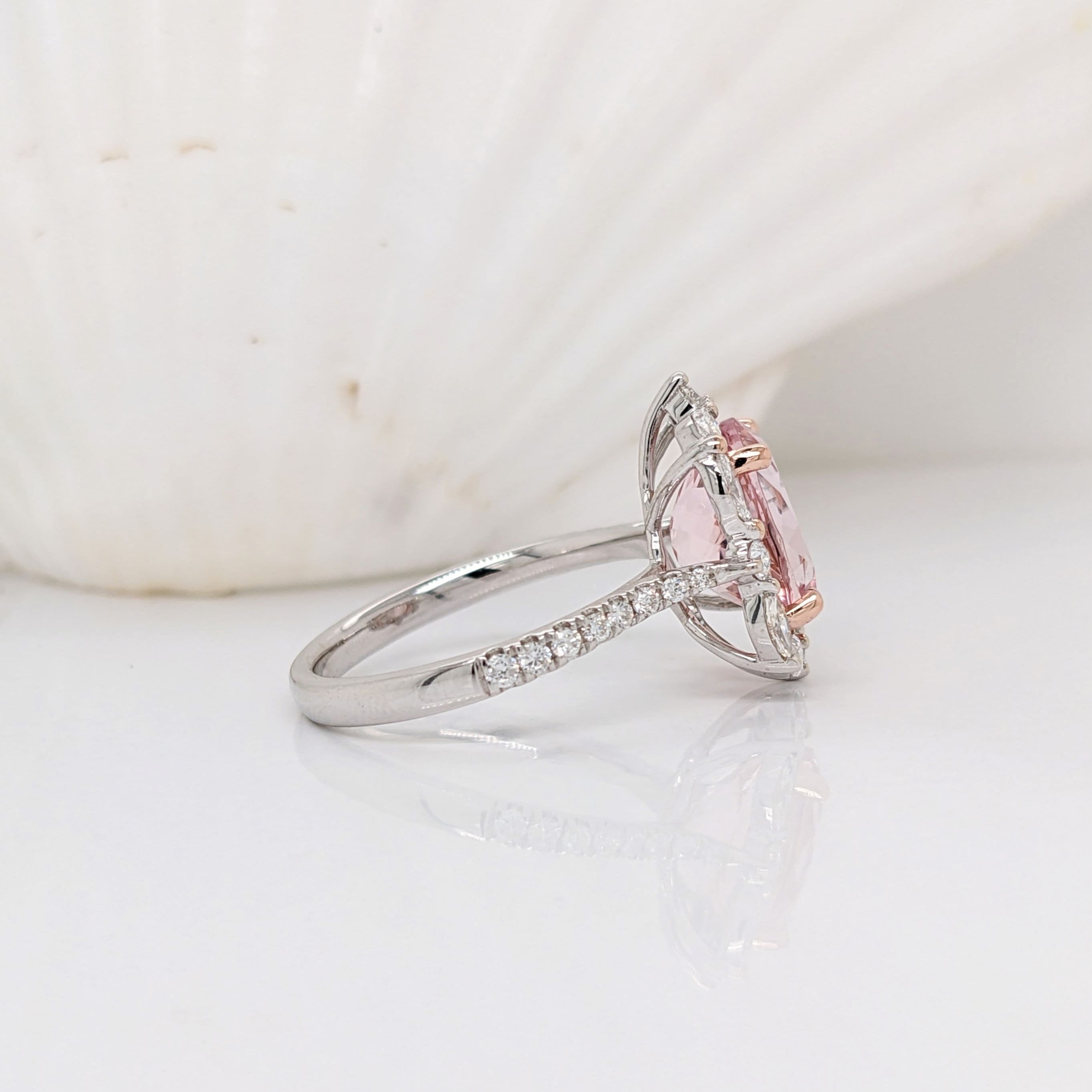 Glam Pink Morganite Ring in Solid 14K Dual White/Rose Gold w Natural Diamond Accents | Oval Cut 11x9mm | Prong Setting | Pink Gemstone